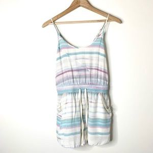Aritzia Wilfred | Pastel Striped Silk Short Romper Criss Cross Back Size XS